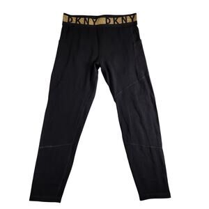 DKNY Black Gold Glitter Everyday Cotton Crop Pocket Legging Pants Size Medium